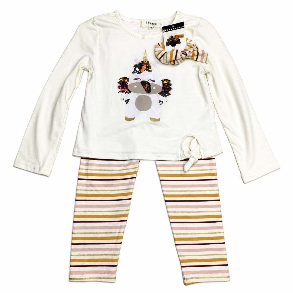 Btween Unicorn Fall Outfit w/Leggings Long Sleeve Shirt Scrunchie Girls Sz 6 NEW